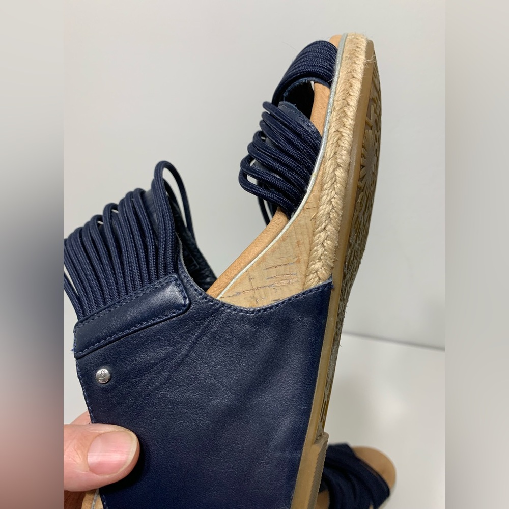 UGG Wedge Sandals Australian Hilarie Navy Blue Leather and elastic straps - 8.5 - Picture 14 of 16